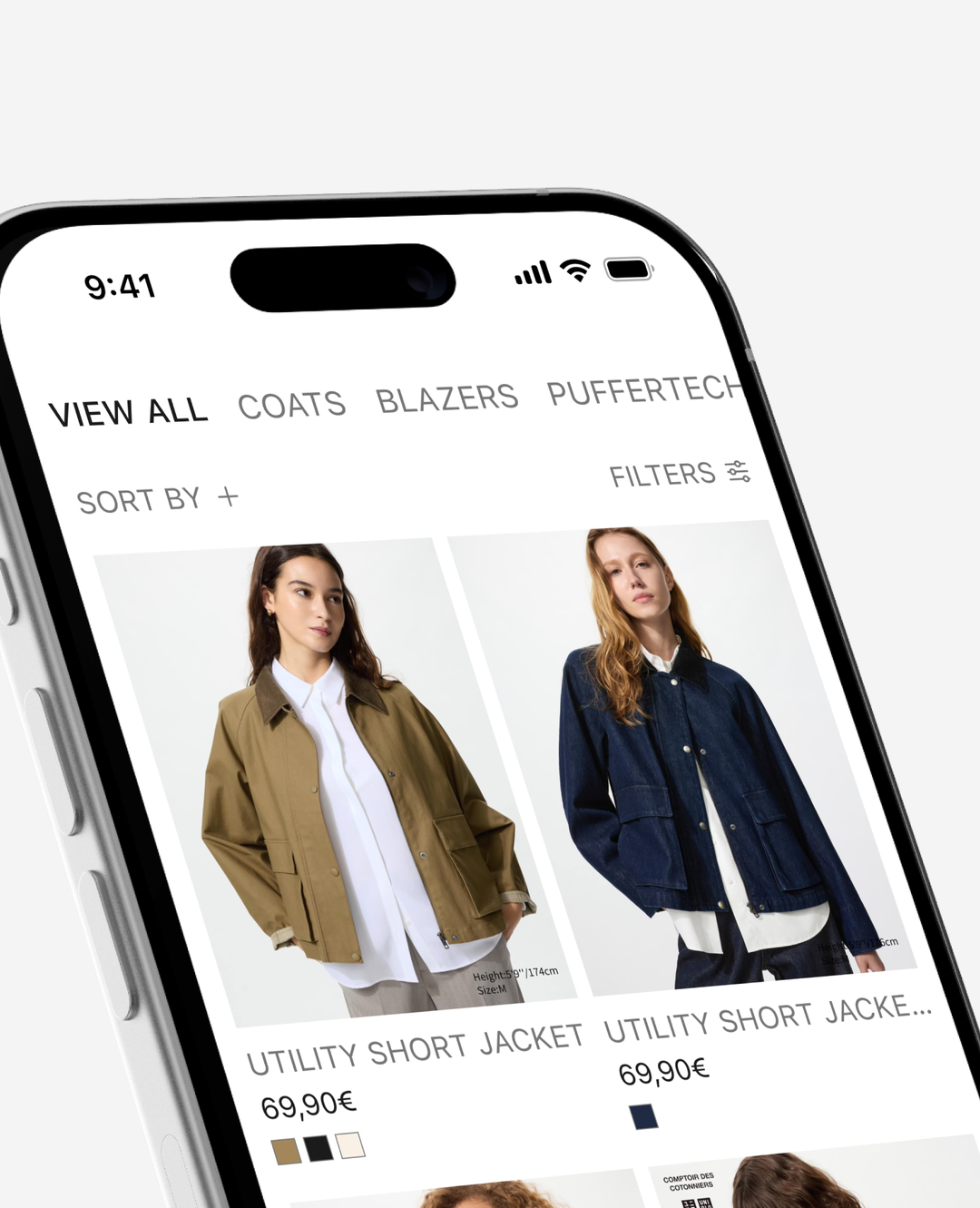 Listado de productos de la app UNIQLO rediseñada